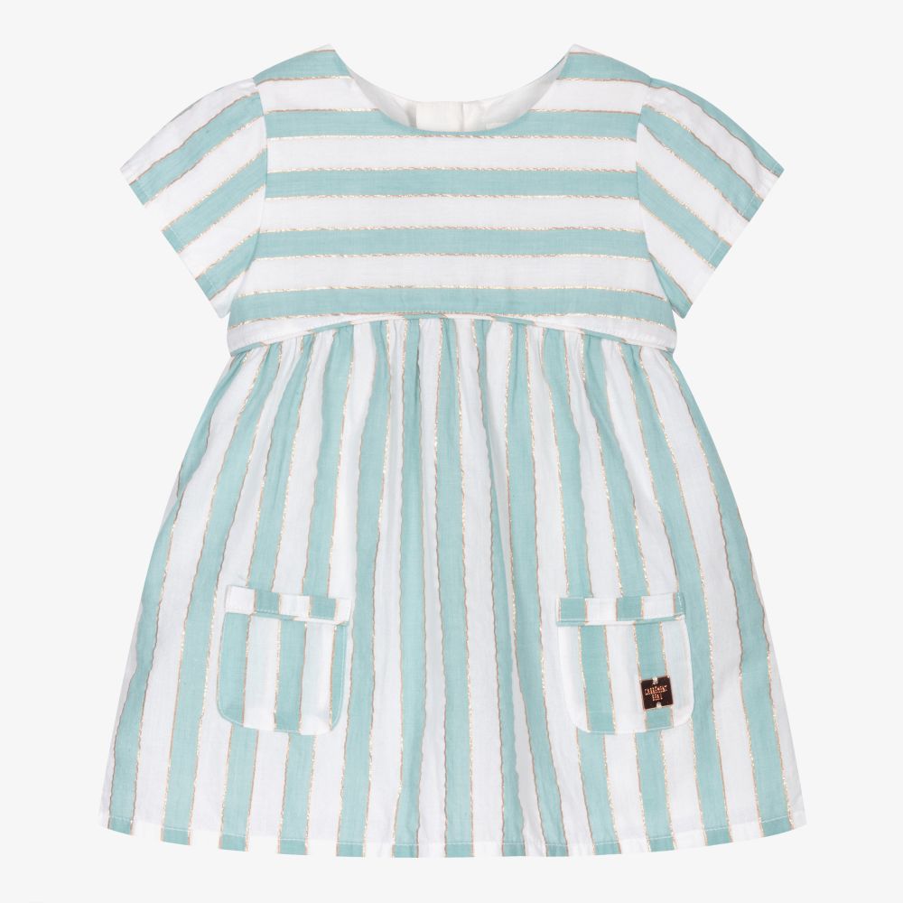 Carrément Beau - Girls Green Stripe Dress | Childrensalon