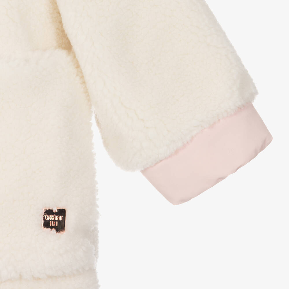 كاريمون بو-معطف فليس لون عاجي وزهري أطفال بناتي | Childrensalon Outlet