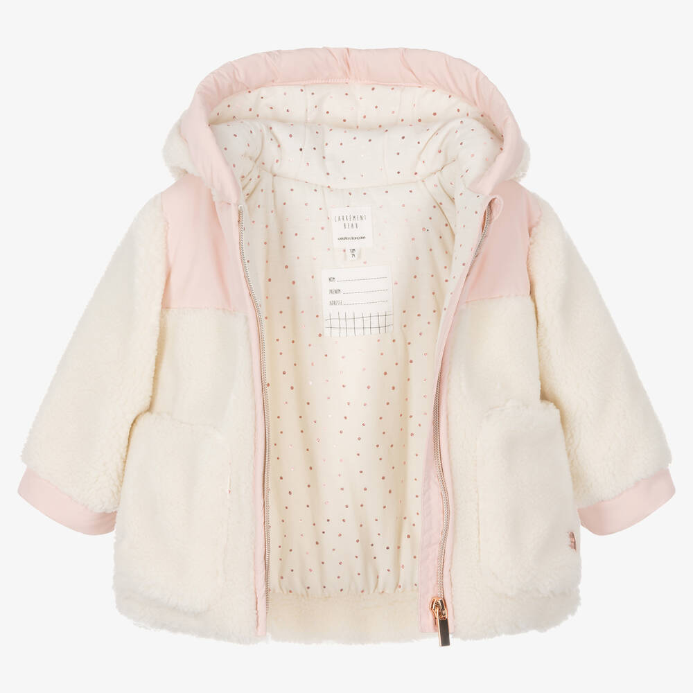 كاريمون بو-معطف فليس لون عاجي وزهري أطفال بناتي | Childrensalon Outlet