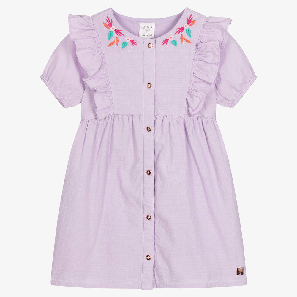 Carrément Beau - Girls Lilac Cotton Dress | Childrensalon