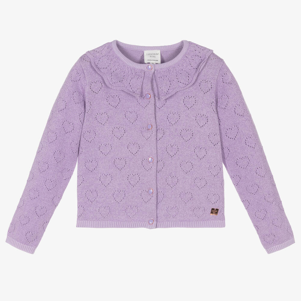 Carrément Beau - Girls Lilac Purple Knitted Cotton Cardigan | Childrensalon