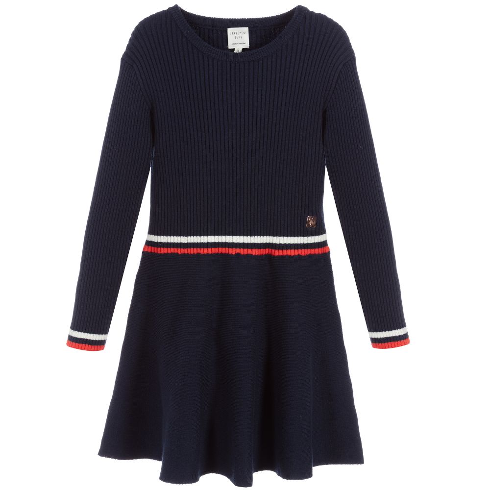 Carrément Beau - Girls Navy Blue Knitted Dress | Childrensalon