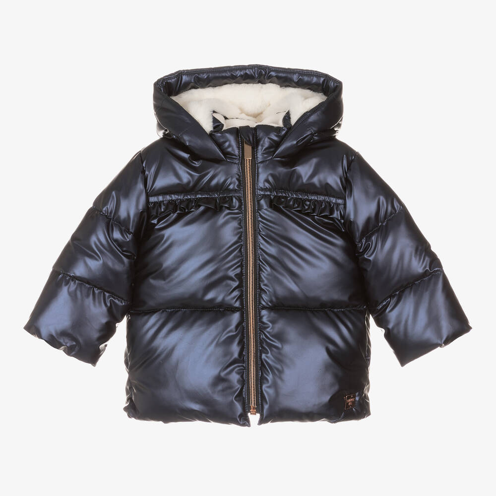 Carrément Beau - Girls Navy Blue Padded Hooded Coat | Childrensalon