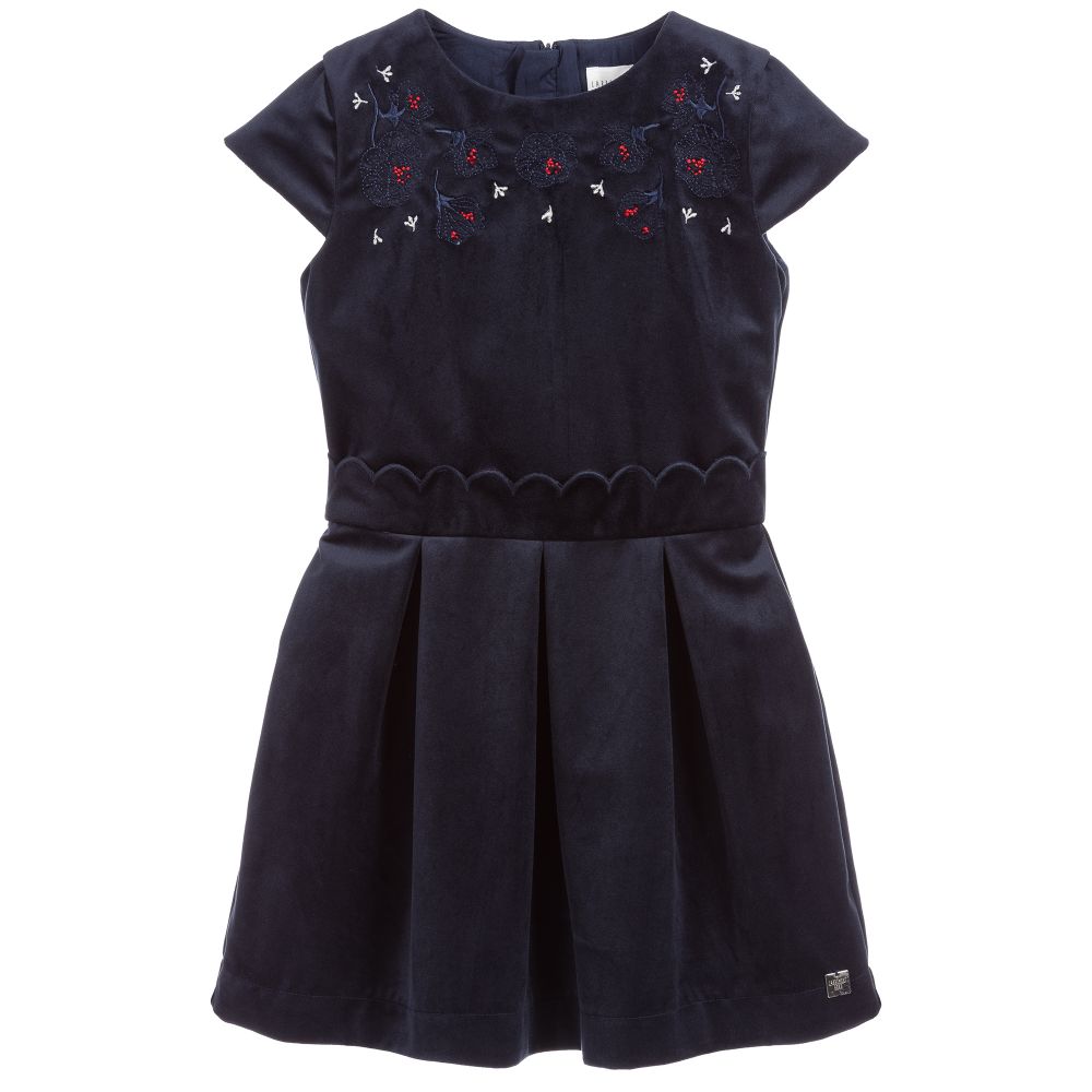 Carrément Beau - Girls Navy Blue Velvet Dress | Childrensalon