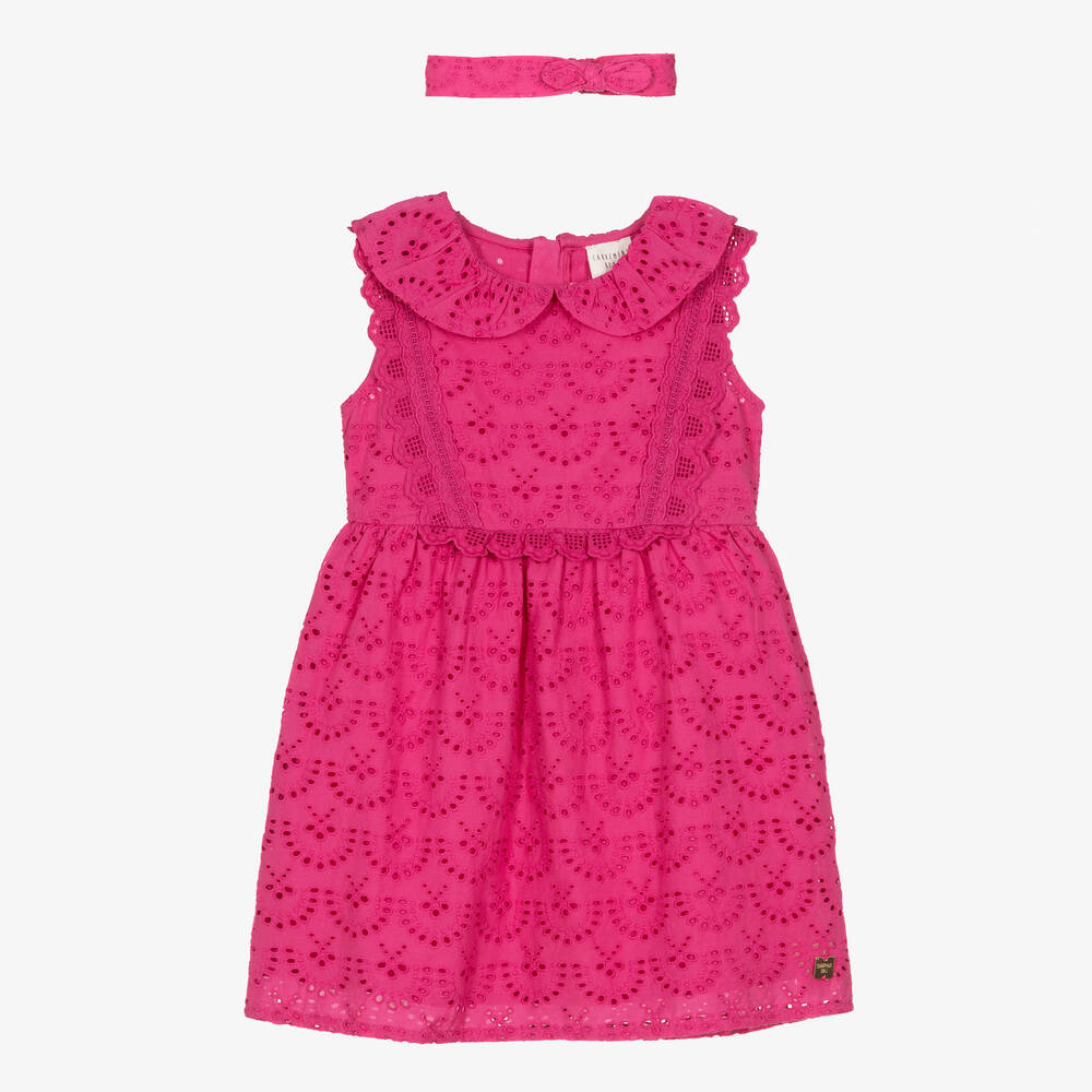 Carrément Beau-Girls Pink Broderie Anglaise Cotton Dress | Childrensalon Outlet