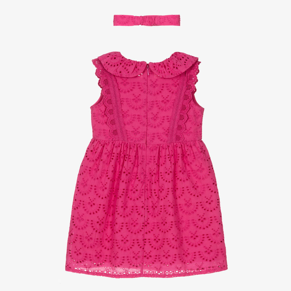 Carrément Beau-Girls Pink Broderie Anglaise Cotton Dress | Childrensalon Outlet
