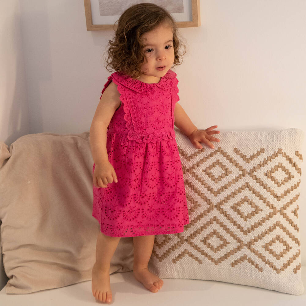 Carrément Beau-Girls Pink Broderie Anglaise Cotton Dress | Childrensalon Outlet