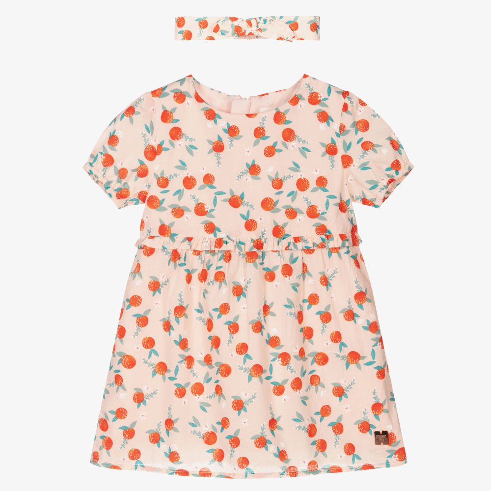 Carrément Beau-Розовое хлопковое платье и повязка на голову для девочек | Childrensalon Outlet