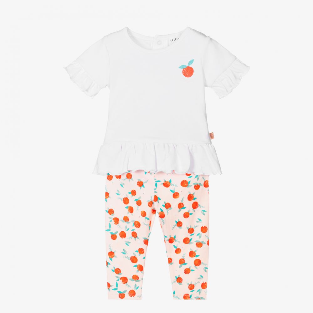 Carrément Beau-طقم ليغنغز أطفال بناتي قطن عضوي جيرسي لون زهري وأبيض | Childrensalon Outlet