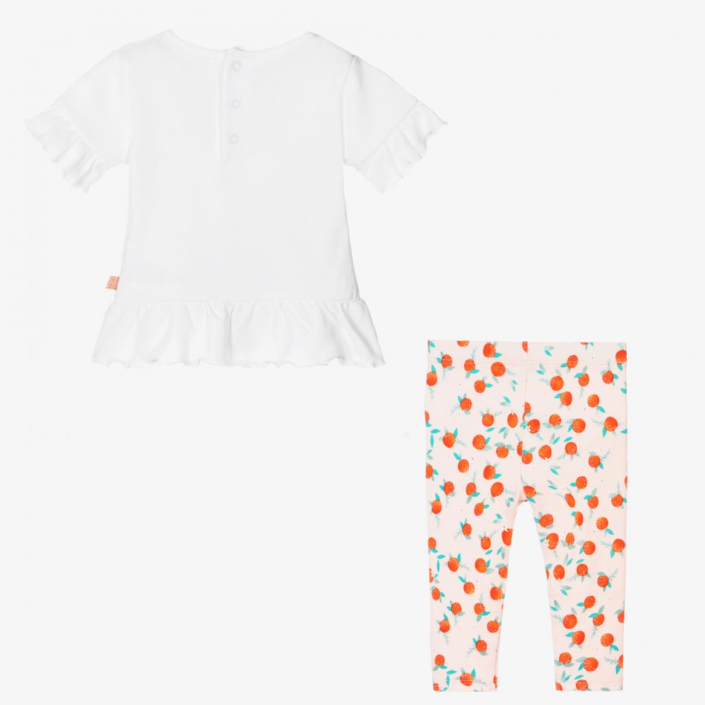 Carrément Beau-طقم ليغنغز أطفال بناتي قطن عضوي جيرسي لون زهري وأبيض | Childrensalon Outlet