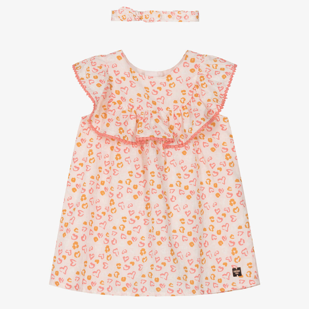 Carrément Beau-طقم فستان بطبعة الفهد قطن لون زهري مزين بكشكش | Childrensalon Outlet