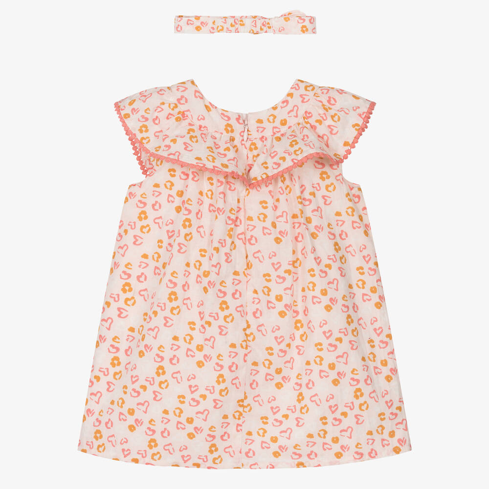 Carrément Beau-Girls Pink Cotton Leopard Ruffle Dress Set | Childrensalon Outlet