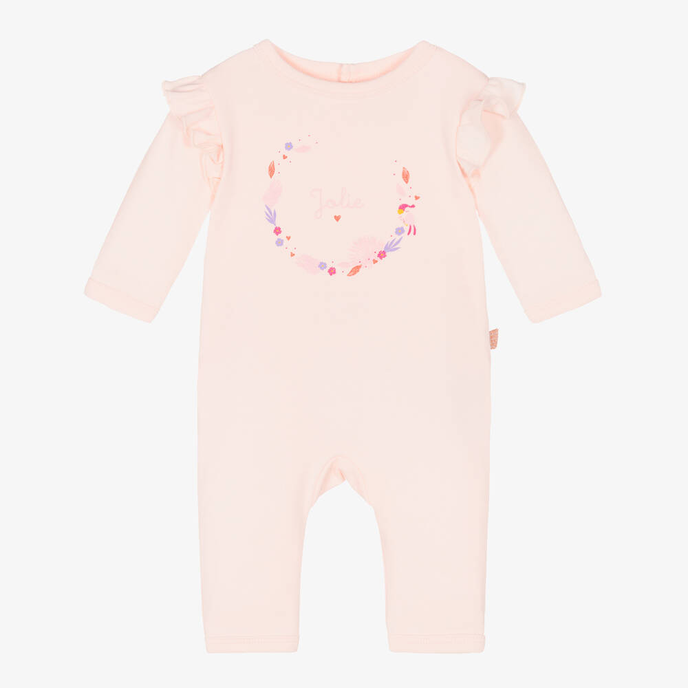 Carrément Beau - Girls Pink Cotton Ruffle Babysuit | Childrensalon