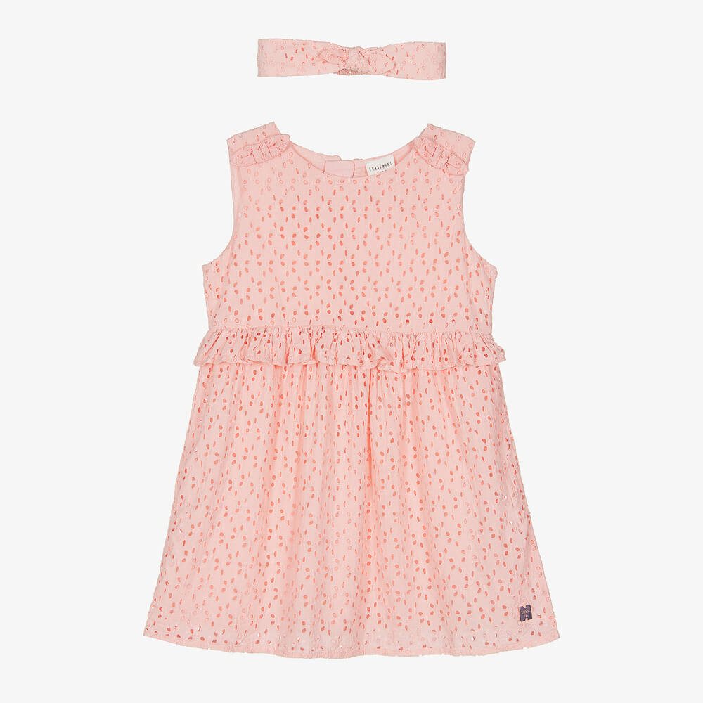 Carrément Beau - Ensemble robe rose brodée fille | Childrensalon