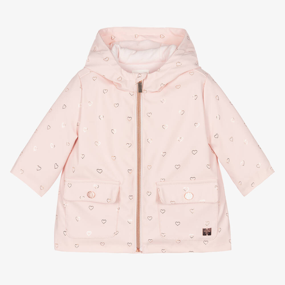 Carrément Beau - Girls Pink Hearts Hooded Raincoat | Childrensalon