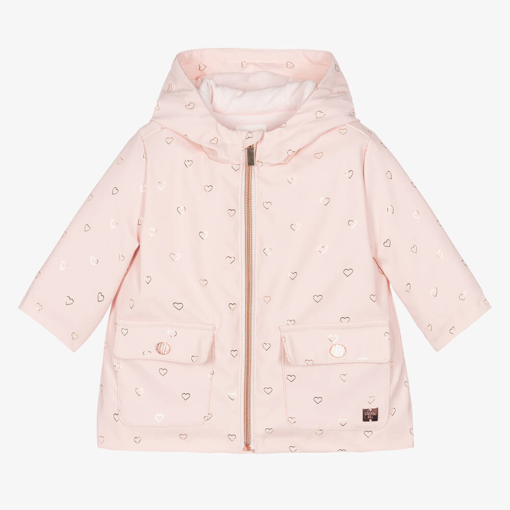 Carrément Beau - Imperméable à capuche rose Cœur | Childrensalon