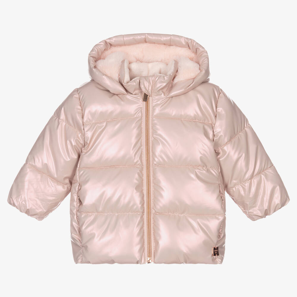 Carrément Beau - Girls Pink Puffer Coat | Childrensalon