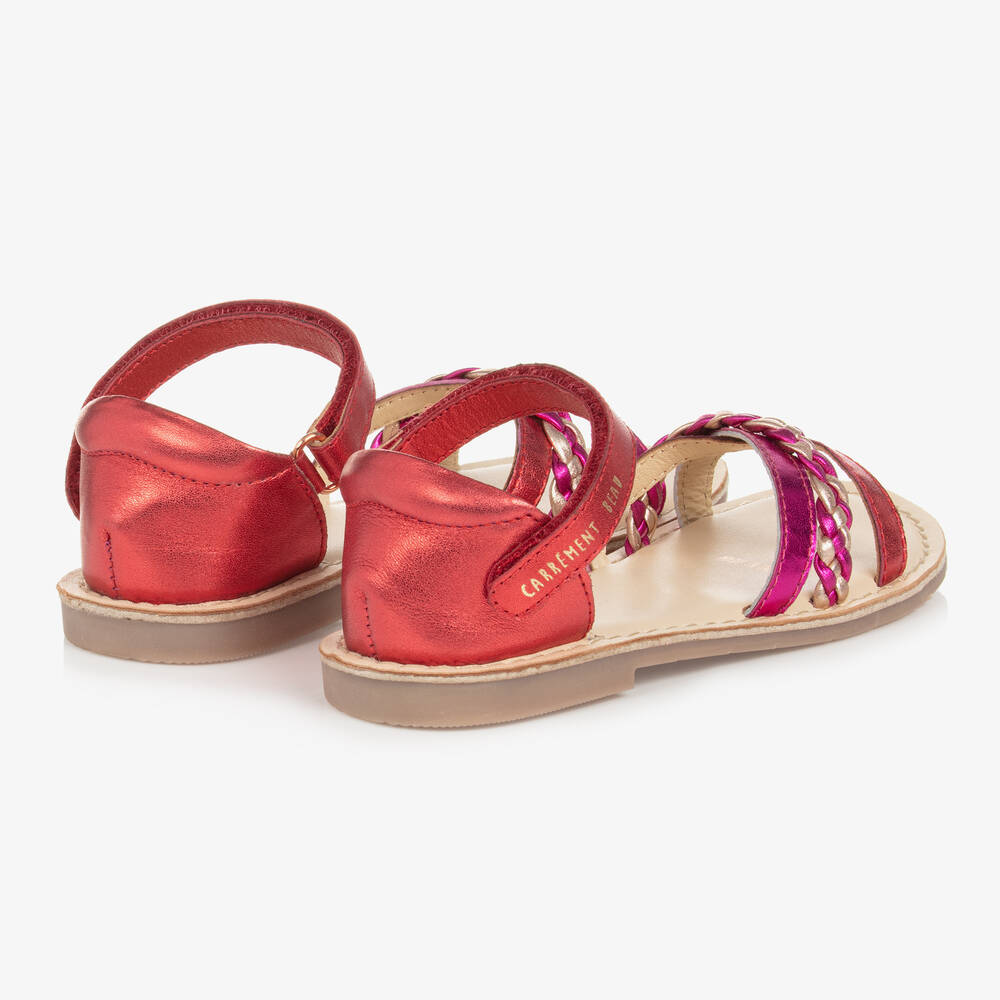 Carrément Beau-Розово-красные кожаные сандалии с плетением | Childrensalon Outlet