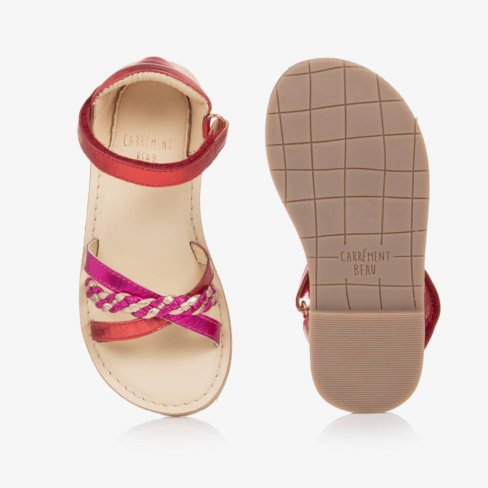 Carrément Beau-Розово-красные кожаные сандалии с плетением | Childrensalon Outlet