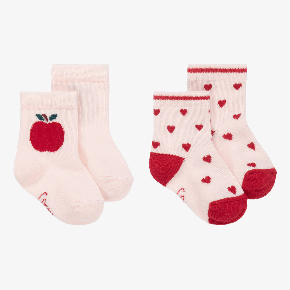 Carrément Beau - Girls Pink & Red Cotton Socks (2 Pack) | Childrensalon