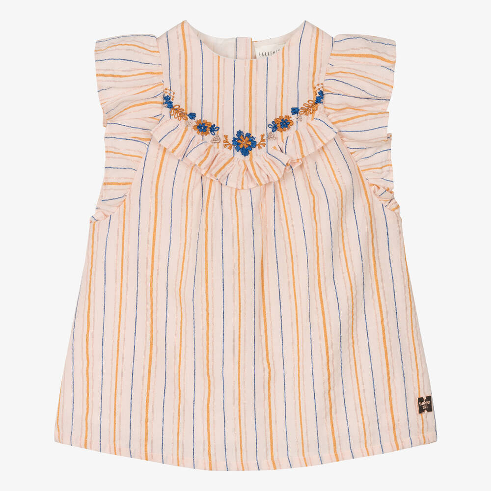 Carrément Beau-Girls Pink Striped Cotton Dress | Childrensalon Outlet