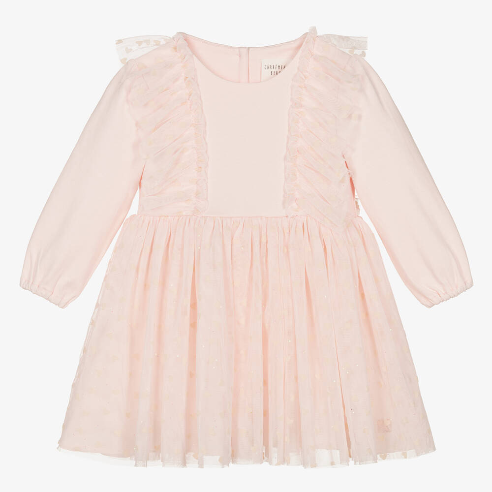 Carrément Beau - Rosa Herzchen-Tüllkleid für Mädchen | Childrensalon