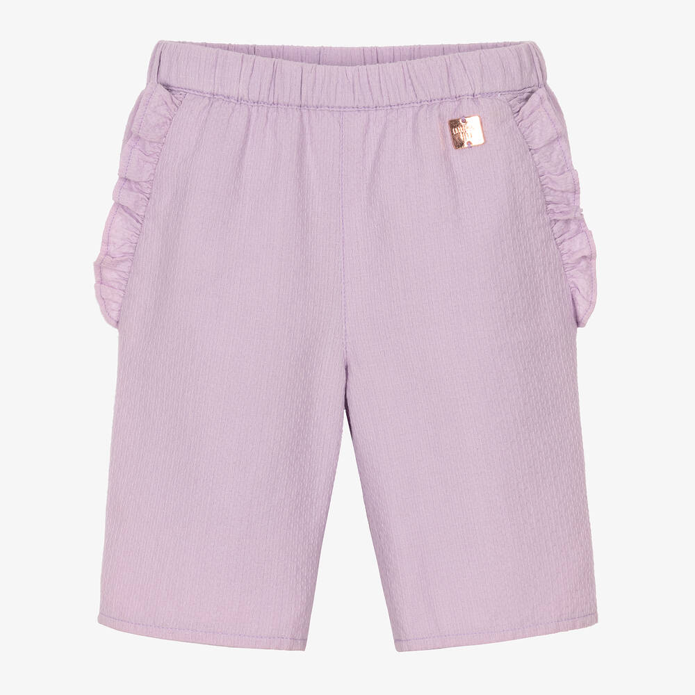 Carrément Beau - Girls Purple Cotton Ruffle Trousers | Childrensalon