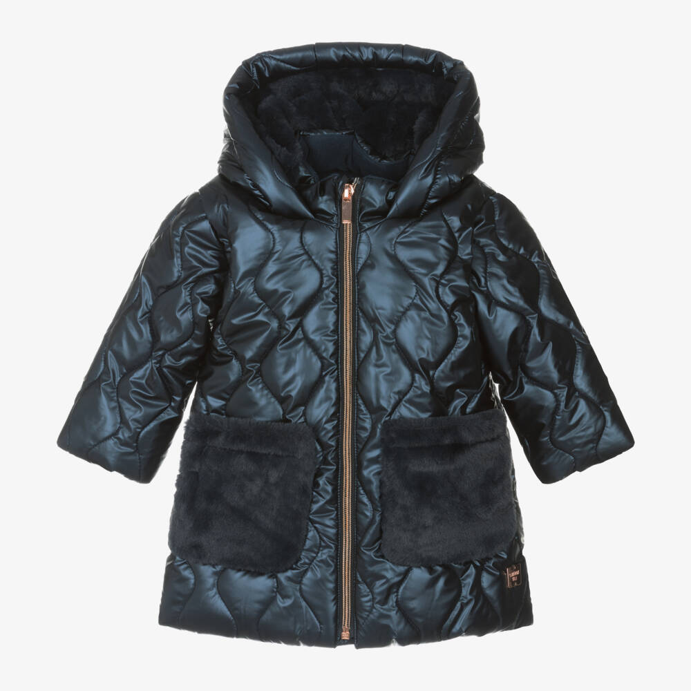 Carrément Beau-Girls Quilted Navy Hooded Jacket | Childrensalon Outlet