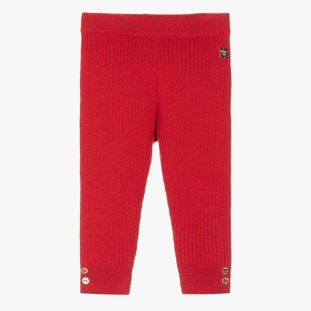 Carrément Beau - Girls Red Cotton Ribbed Knit Leggings | Childrensalon