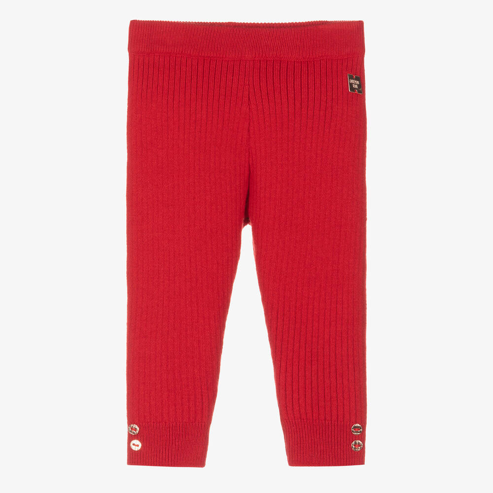 Carrément Beau - Rote Baumwoll-Rippstrick-Leggings | Childrensalon