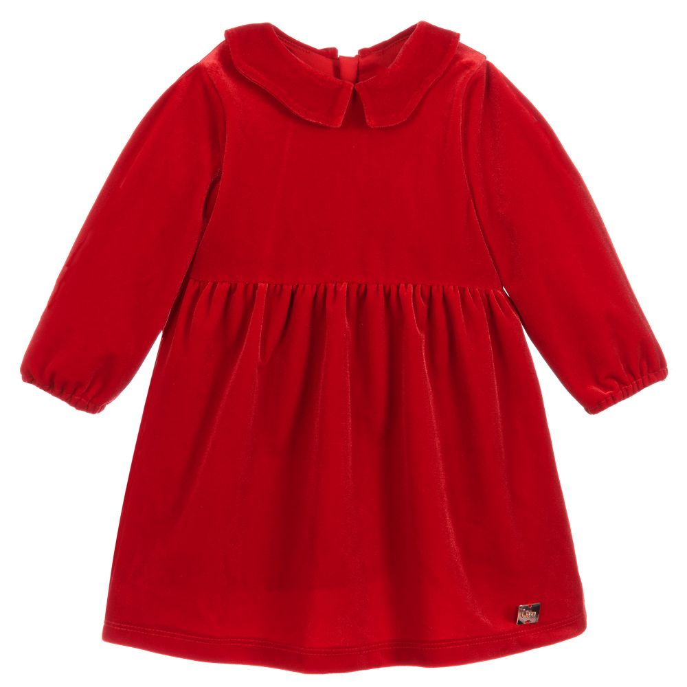 Carrément Beau - Girls Red Velour Dress | Childrensalon