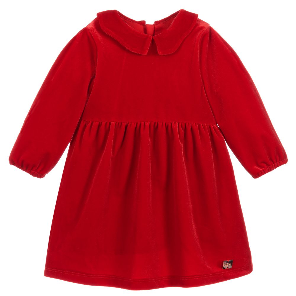 Carrément Beau-فستان أطفال بناتي قطيفة لون أحمر | Childrensalon Outlet