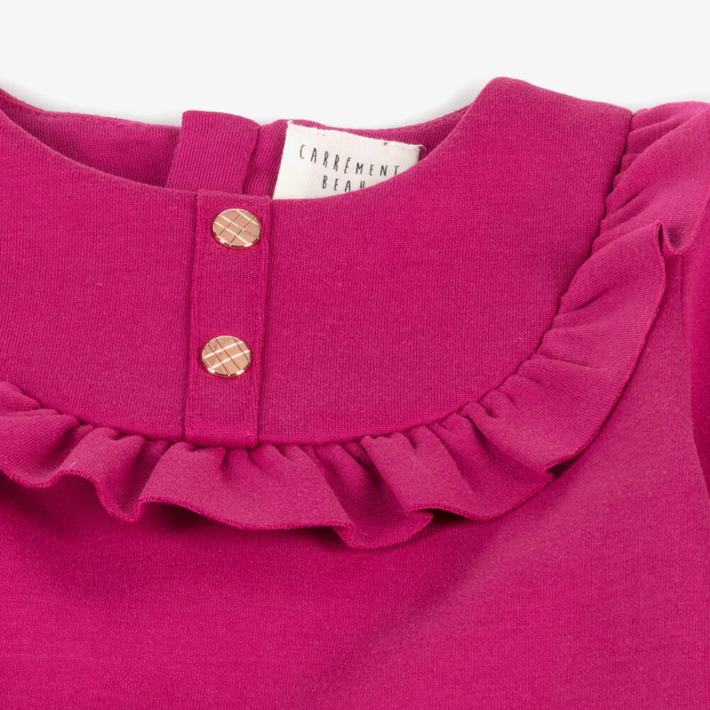 Carrément Beau-Girls Ruffled Fuchsia Jersey Dress | Childrensalon Outlet