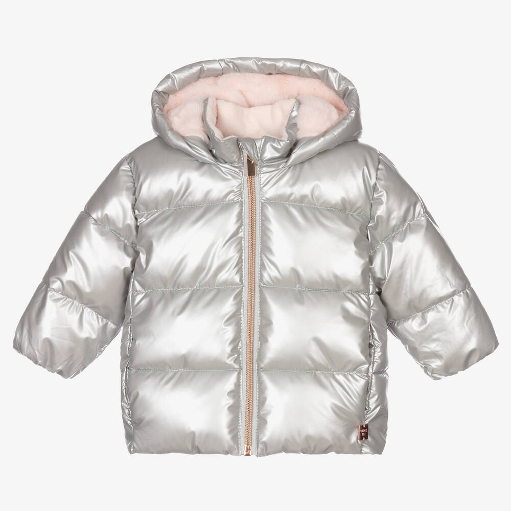 Carrément Beau - Girls Silver Puffer Coat | Childrensalon