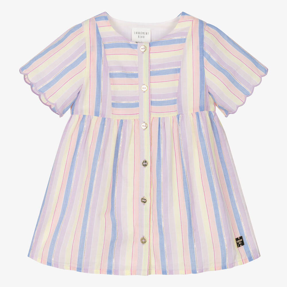 Carrément Beau-Girls Striped Lilac Cotton Dress | Childrensalon Outlet