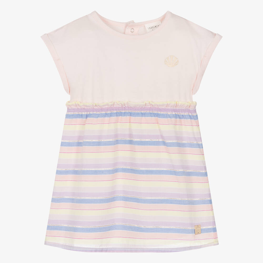 Carrément Beau-Girls Striped Pink Cotton Dress | Childrensalon Outlet