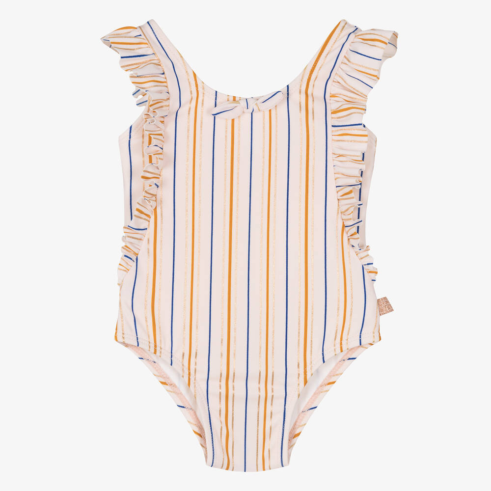 Carrément Beau-Girls Striped Pink Ruffle Swimsuit | Childrensalon Outlet