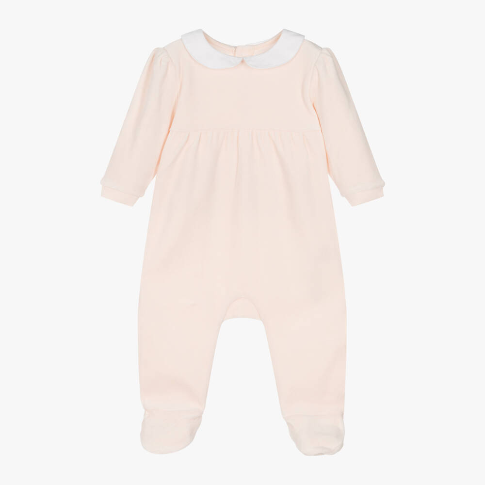 Carrément Beau-Girls Velour Babygrow in Pink | Childrensalon Outlet