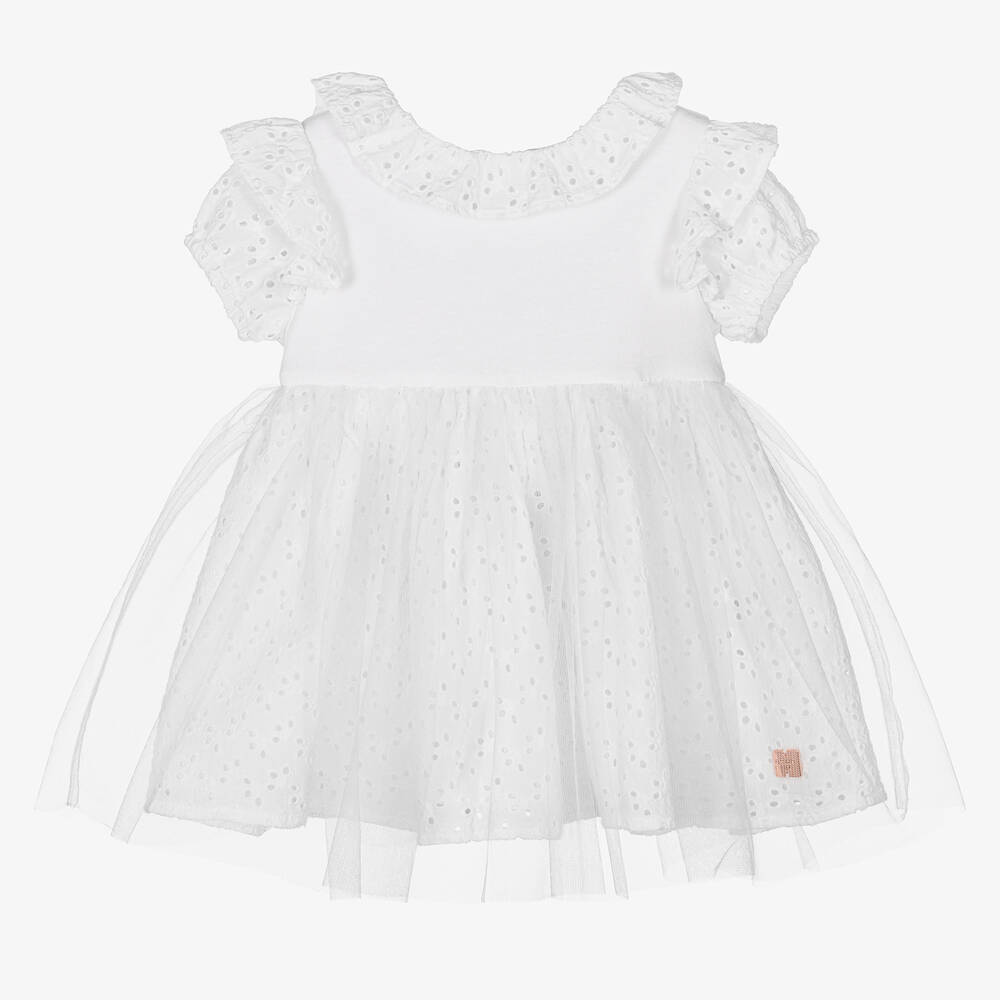 Carrément Beau - Robe blanche à broderie anglaise | Childrensalon