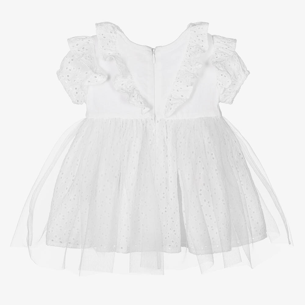 Carrément Beau-Белое платье с вышивкой английской гладью | Childrensalon Outlet