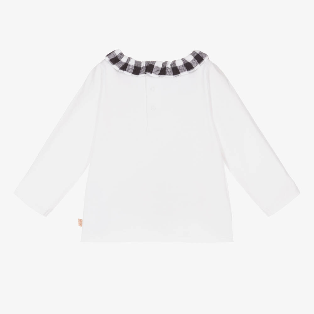 Carrément Beau-Girls White Cotton Check Collar Top | Childrensalon Outlet