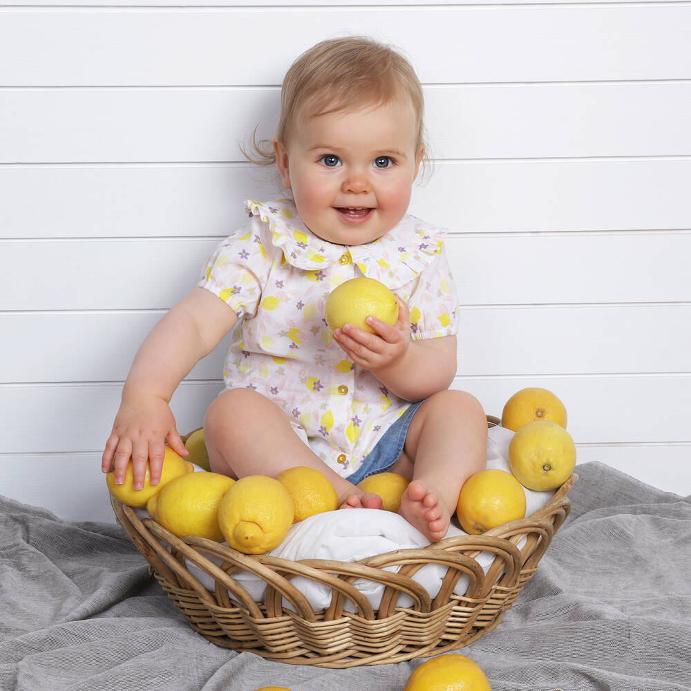 Carrément Beau-Girls White Cotton Lemon & Flower Blouse | Childrensalon Outlet