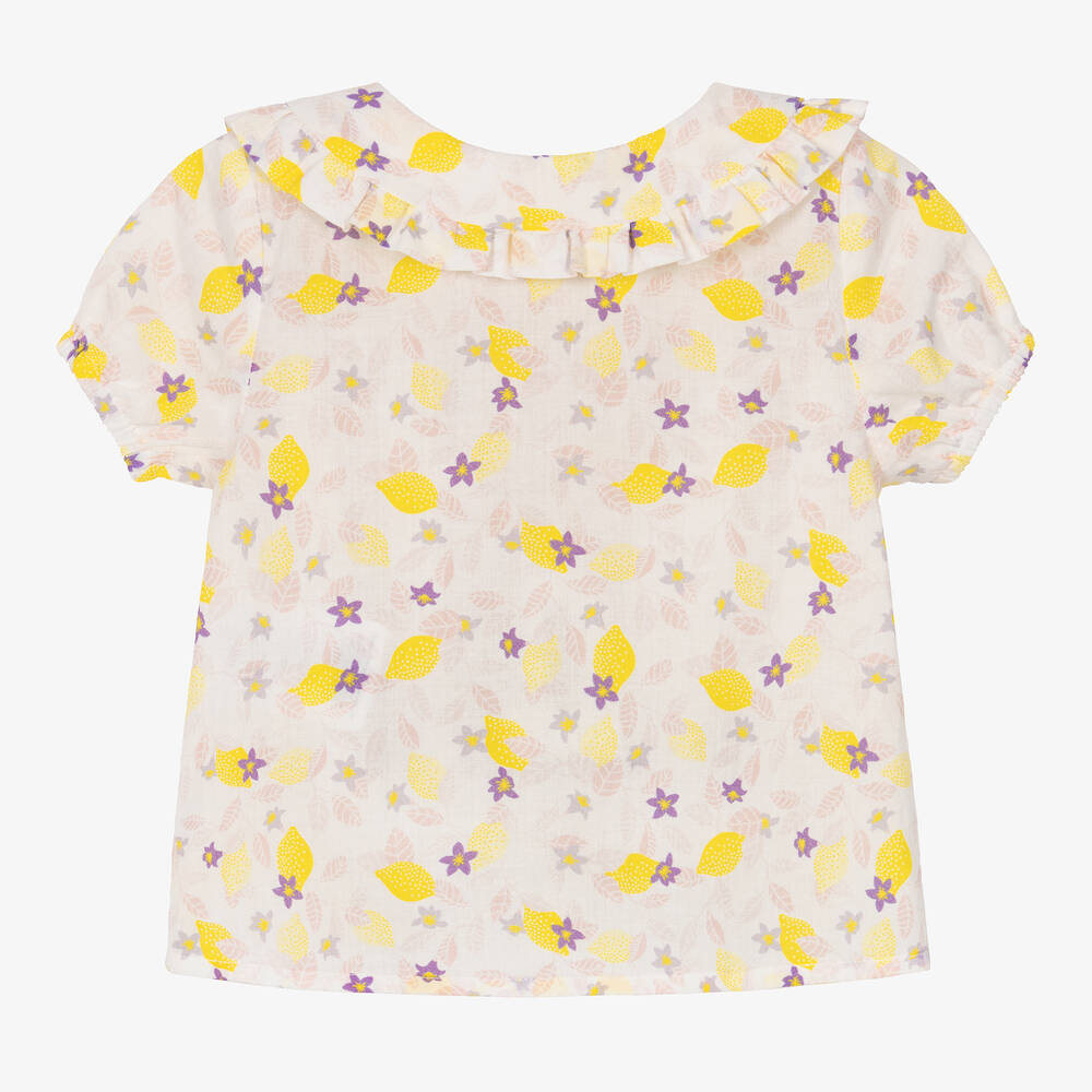 Carrément Beau-Girls White Cotton Lemon & Flower Blouse | Childrensalon Outlet