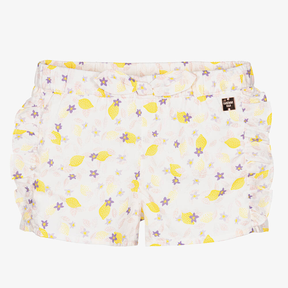 Carrément Beau - Girls White Cotton Lemon Print Shorts  | Childrensalon