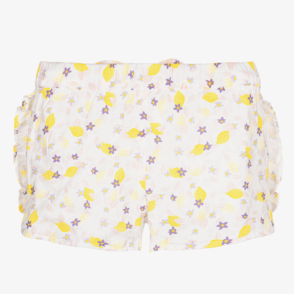 Carrément Beau-Girls White Cotton Lemon Print Shorts  | Childrensalon Outlet