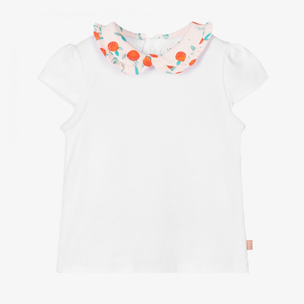 Carrément Beau - Girls White Cotton T-Shirt | Childrensalon