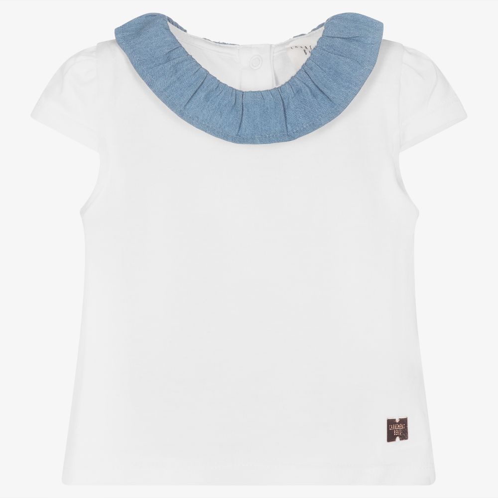 Carrément Beau - Girls White Cotton T-shirt | Childrensalon