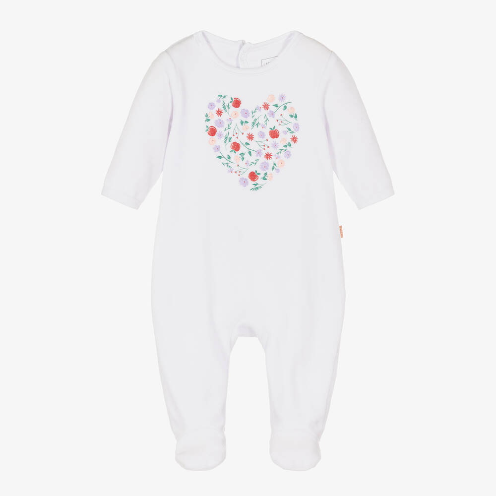 Carrément Beau - Girls White Cotton Velour Heart Babygrow | Childrensalon