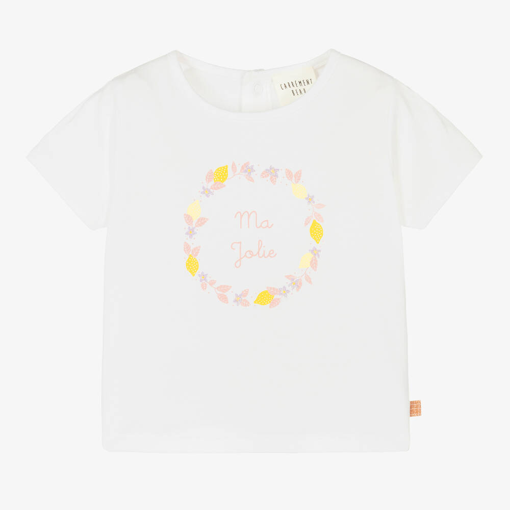 Carrément Beau - T-shirt blanc fleurs citrons fille | Childrensalon