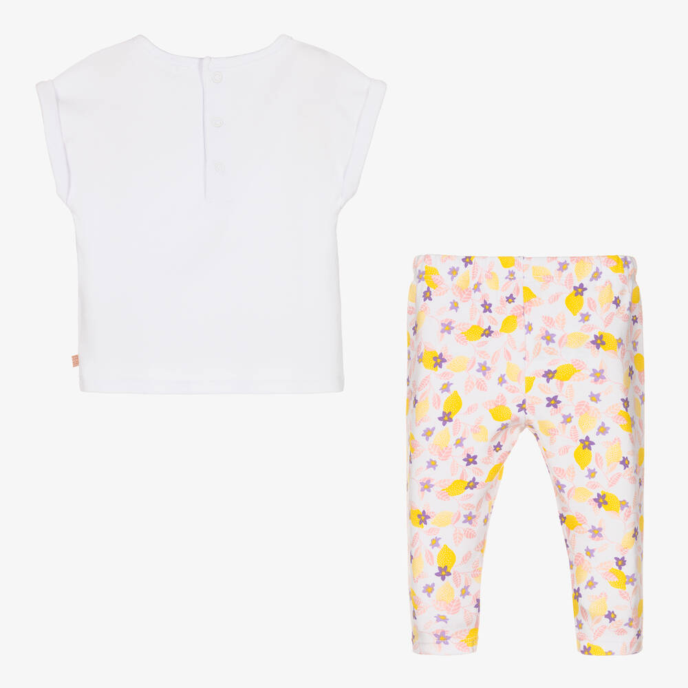 كاريمون بو-طقم ليغنغز أطفال بناتي قطن عضوي لون أبيض | Childrensalon Outlet